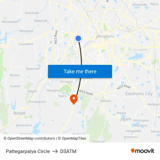 Pattegarpalya Circle to DSATM map