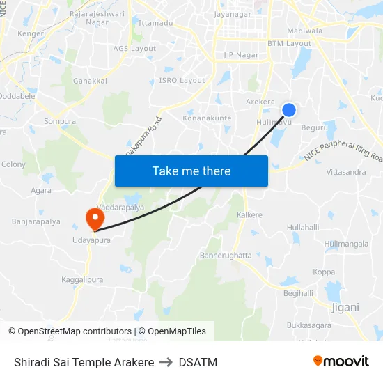 Shiradi Sai Temple Arakere to DSATM map