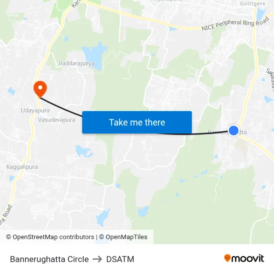 Bannerughatta Circle to DSATM map