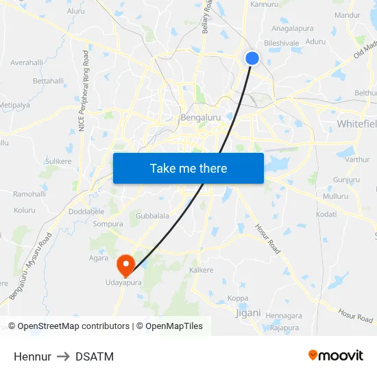 Hennur to DSATM map