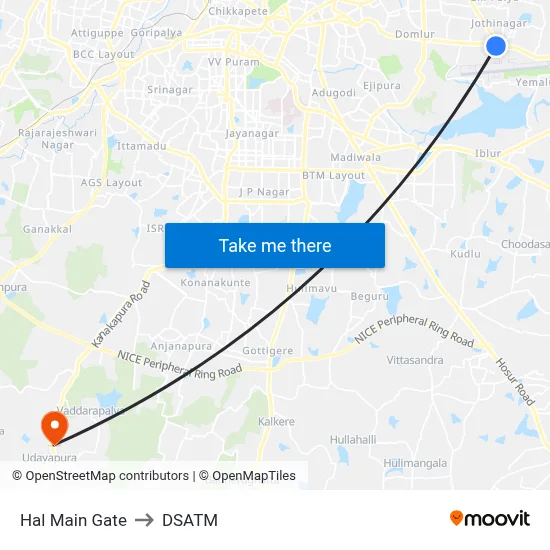 Hal Main Gate to DSATM map