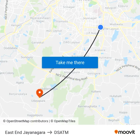 East End Jayanagara to DSATM map