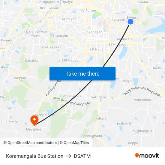 Koramangala Bus Station to DSATM map