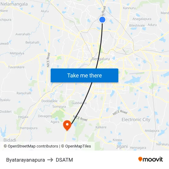 Byatarayanapura to DSATM map