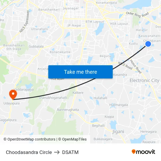 Choodasandra Circle to DSATM map