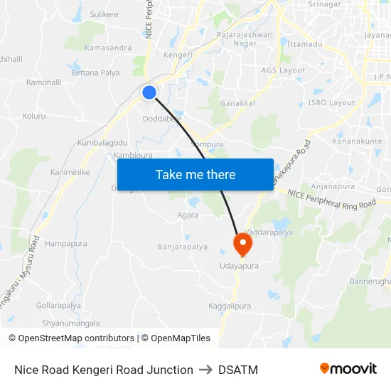 Nice Road Kengeri Road Junction to DSATM map