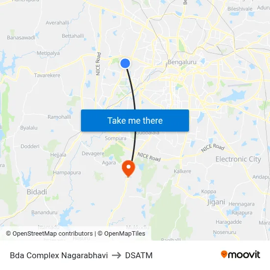 Bda Complex Nagarabhavi to DSATM map