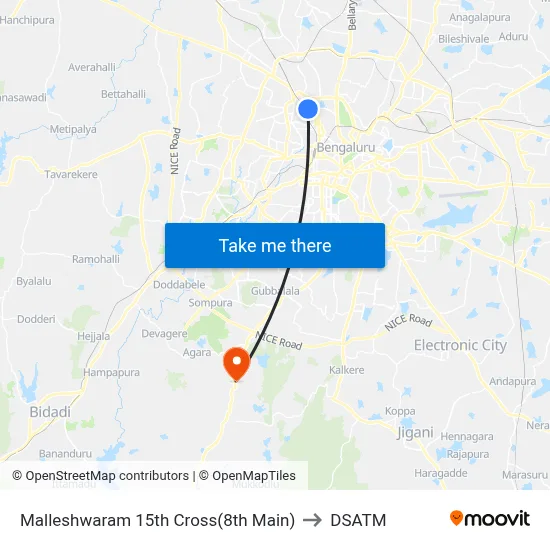 Malleshwaram 15th Cross(8th Main) to DSATM map