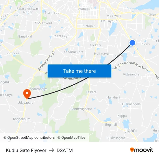 Kudlu Gate Flyover to DSATM map