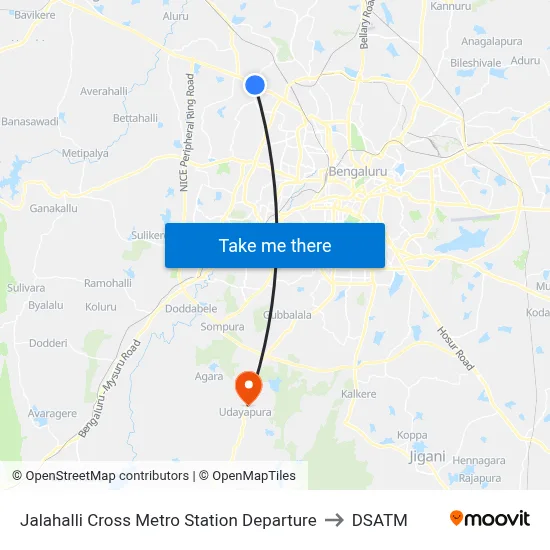 Jalahalli Cross Metro Station Departure to DSATM map