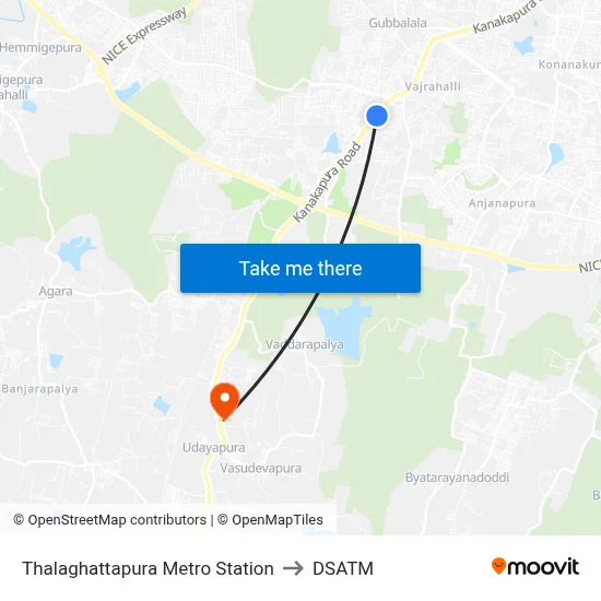 Thalaghattapura Metro Station to DSATM map