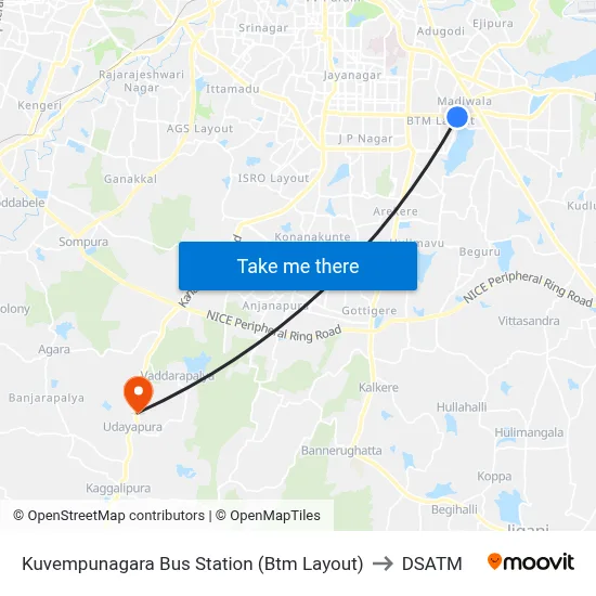 Kuvempunagara Bus Station (Btm Layout) to DSATM map
