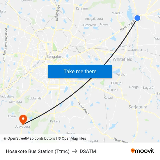 Hosakote Bus Station (Ttmc) to DSATM map
