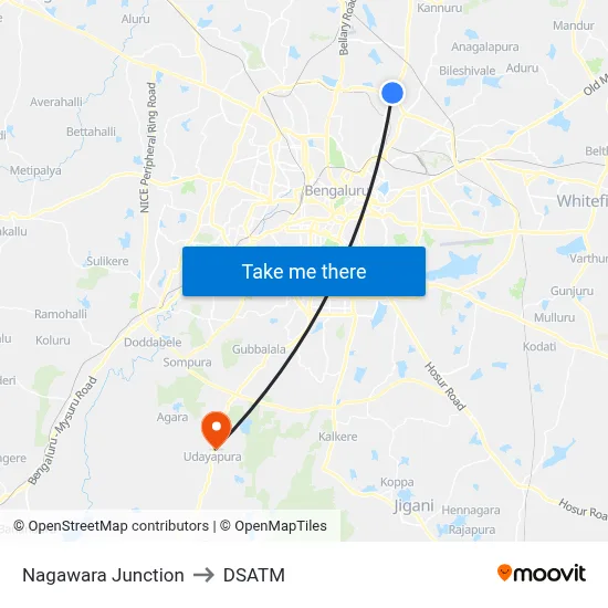 Nagawara Junction to DSATM map