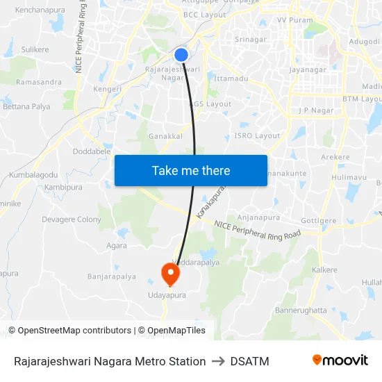 Rajarajeshwari Nagara Metro Station to DSATM map