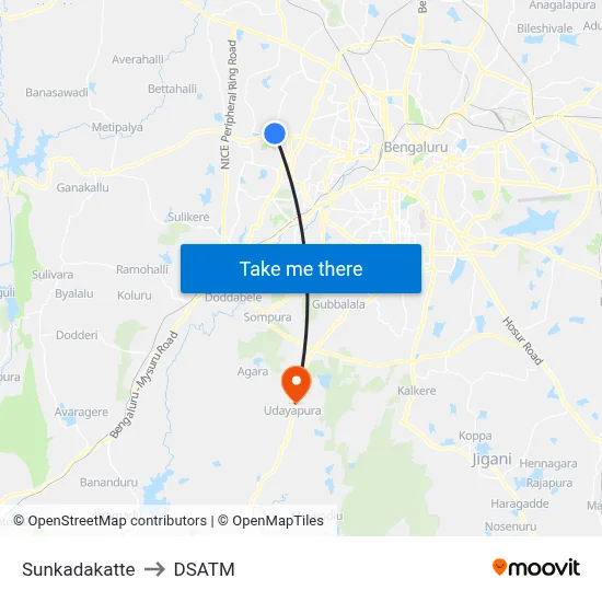 Sunkadakatte to DSATM map