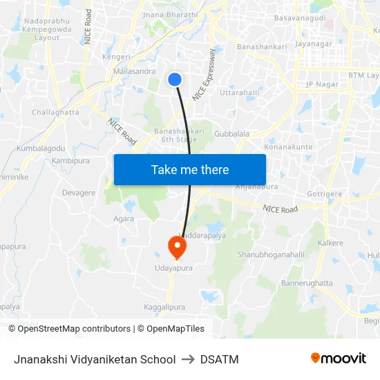 Jnanakshi Vidyaniketan School to DSATM map