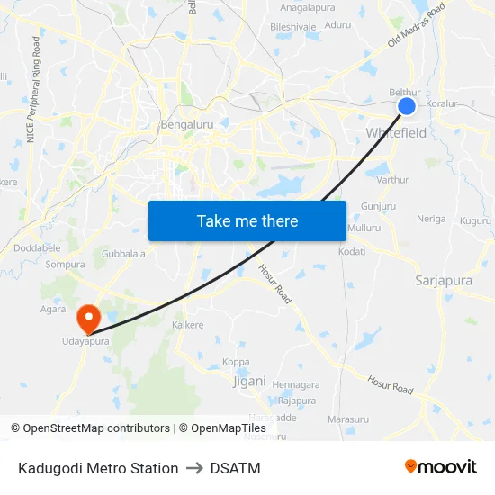 Kadugodi Metro Station to DSATM map