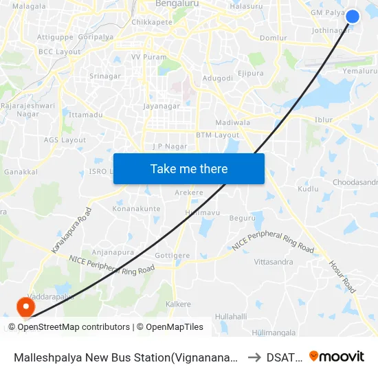 Malleshpalya New Bus Station(Vignananagar) to DSATM map