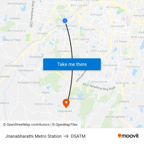 Jnanabharathi Metro Station to DSATM map
