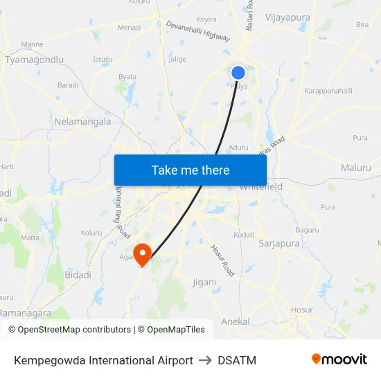 Kempegowda International Airport to DSATM map