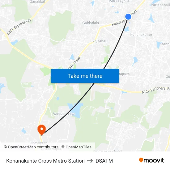 Konanakunte Cross Metro Station to DSATM map