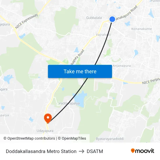 Doddakallasandra Metro Station to DSATM map