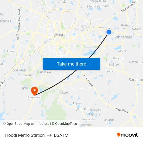 Hoodi Metro Station to DSATM map
