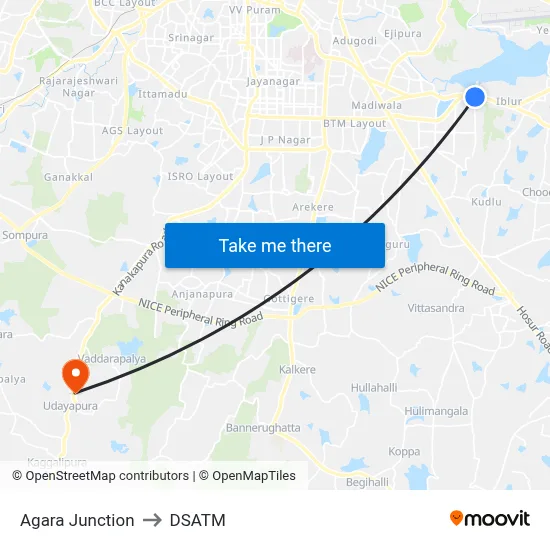 Agara Junction to DSATM map