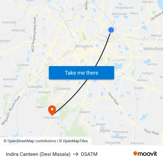 Indira Canteen (Desi Masala) to DSATM map