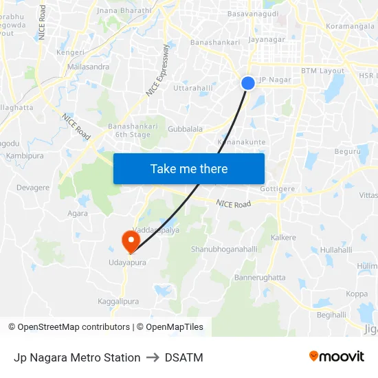 Jp Nagara Metro Station to DSATM map