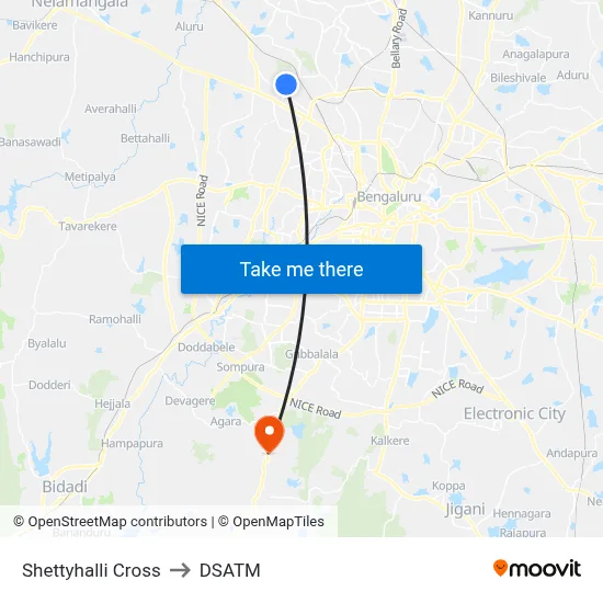 Shettyhalli Cross to DSATM map