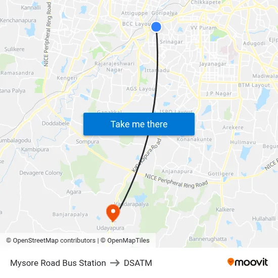 Mysore Road Bus Station to DSATM map