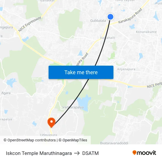 Iskcon Temple Maruthinagara to DSATM map