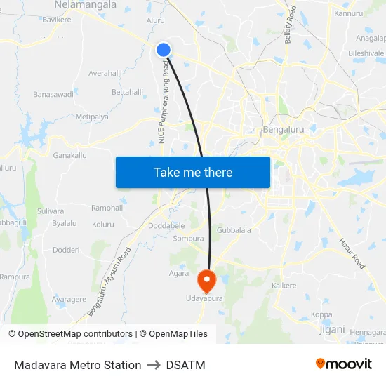 Madavara Metro Station to DSATM map