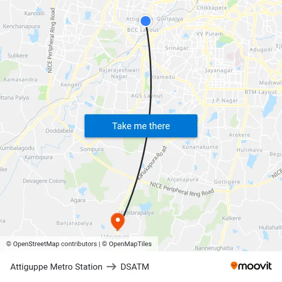 Attiguppe Metro Station to DSATM map