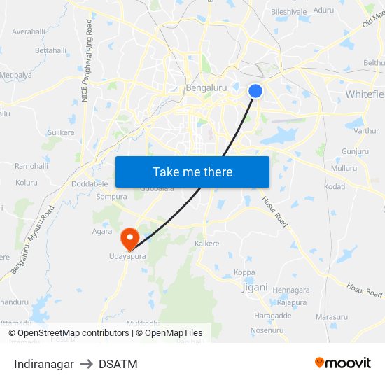 Indiranagar to DSATM map