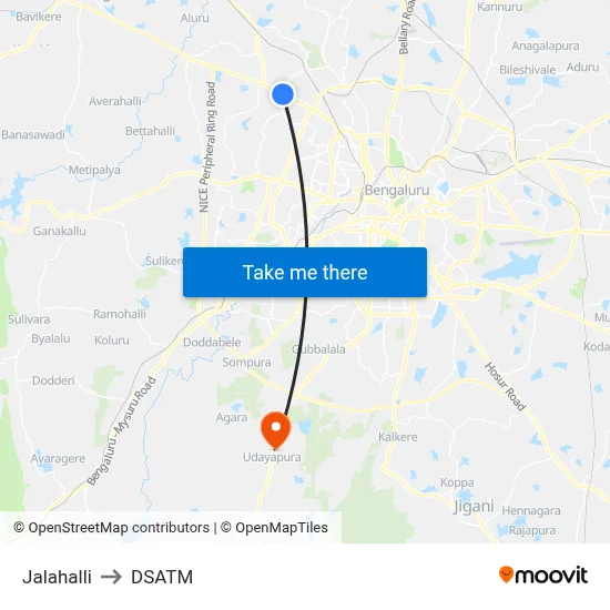 Jalahalli to DSATM map