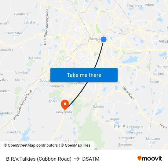 B.R.V.Talkies (Cubbon Road) to DSATM map