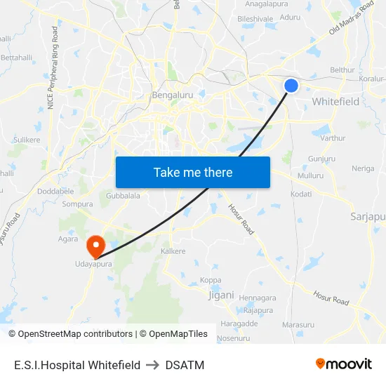 E.S.I.Hospital Whitefield to DSATM map
