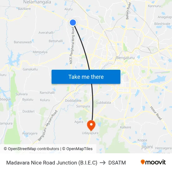 Madavara Nice Road Junction (B.I.E.C) to DSATM map
