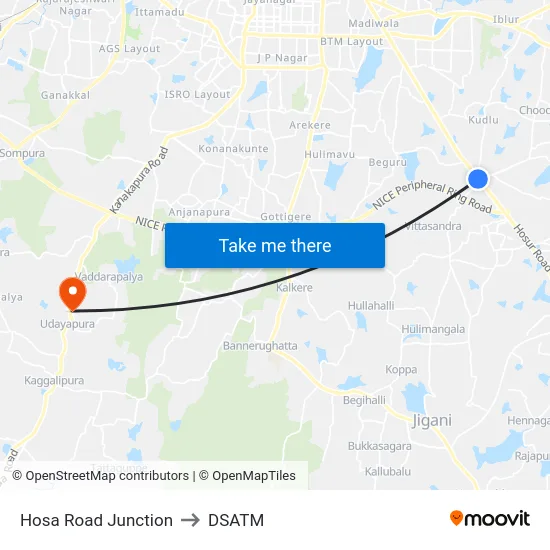 Hosa Road Junction to DSATM map