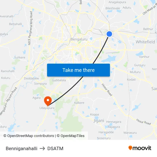 Benniganahalli to DSATM map