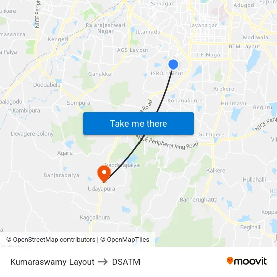 Kumaraswamy Layout to DSATM map