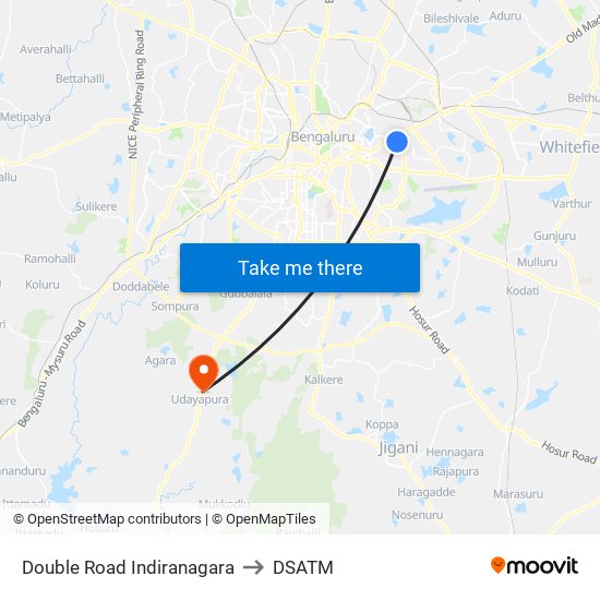 Double Road Indiranagara to DSATM map