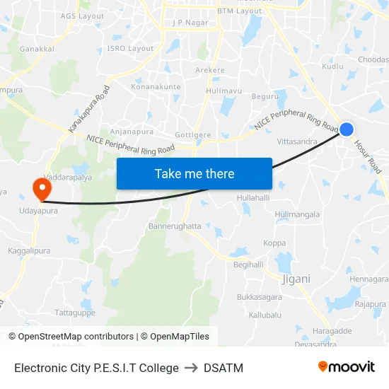 Electronic City P.E.S.I.T College to DSATM map