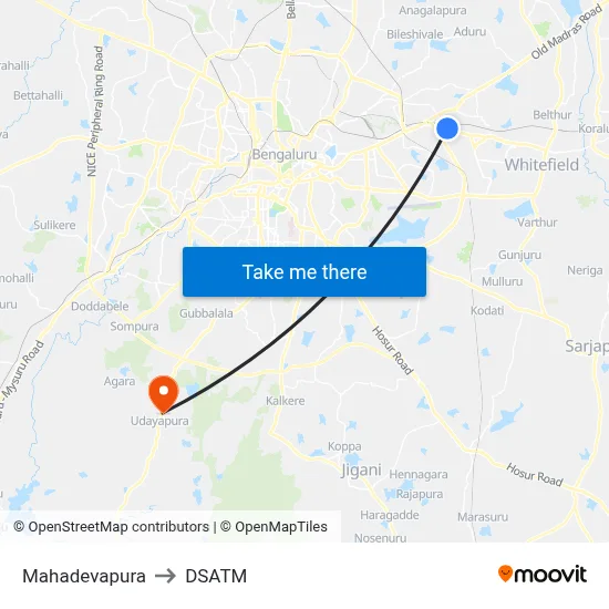 Mahadevapura to DSATM map