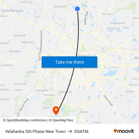 Yelahanka 5th Phase New Town to DSATM map