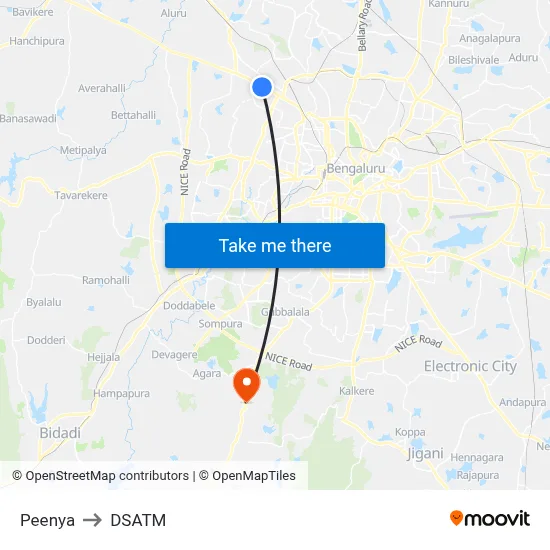 Peenya to DSATM map