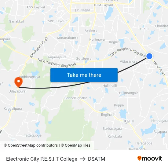 Electronic City P.E.S.I.T College to DSATM map